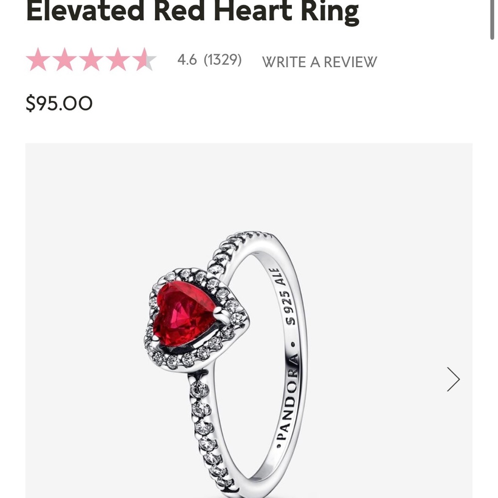 PANDORA RED HEART STERLING SILVER RING